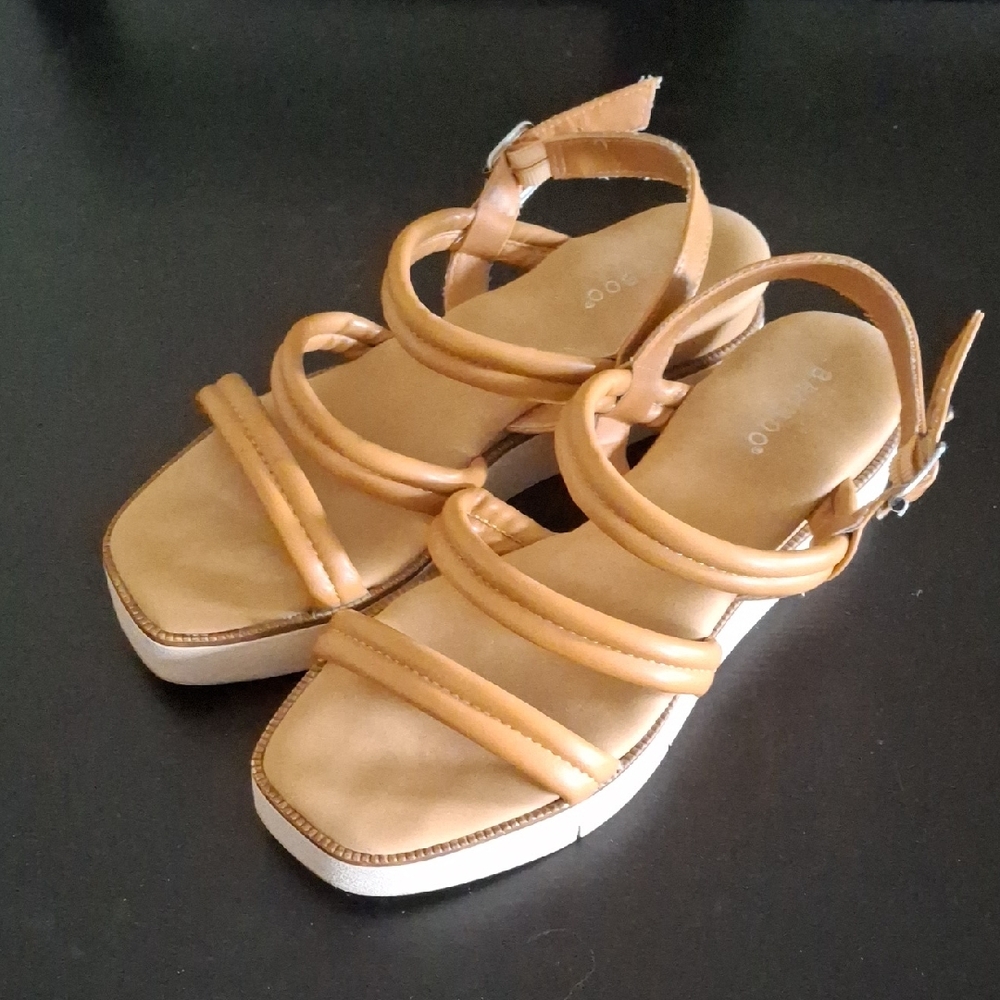 Bamboo Tan Padded Multi-Strap Square Toe Sandals